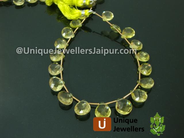 Lemon Quartz Faceted Heart Beads